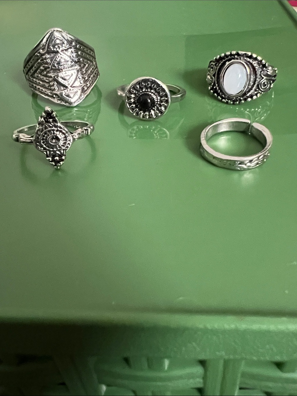 Silver Rings Set with White & Black Accents